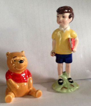 2 Walt Disney Beswick England Christopher Robin & Winnie The Pooh Figurines Vtg