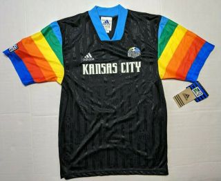 Nwt Vintage 1997 Adidas Mls Kansas City Wizards Rainbow Rare Poly Jersey Medium