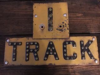 Vintage 1 TRACK Railroad Yellow Sign RARE Uranium Glass Cat Eye Railway Road 10