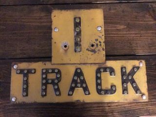 Vintage 1 TRACK Railroad Yellow Sign RARE Uranium Glass Cat Eye Railway Road 11