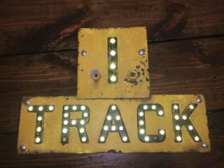 Vintage 1 TRACK Railroad Yellow Sign RARE Uranium Glass Cat Eye Railway Road 12