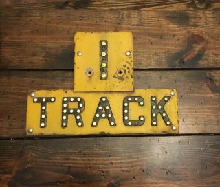 Vintage 1 Track Railroad Yellow Sign Rare Uranium Glass Cat Eye Railway Road