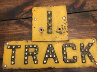 Vintage 1 TRACK Railroad Yellow Sign RARE Uranium Glass Cat Eye Railway Road 2