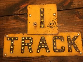Vintage 1 TRACK Railroad Yellow Sign RARE Uranium Glass Cat Eye Railway Road 4