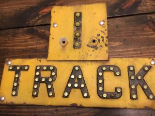 Vintage 1 TRACK Railroad Yellow Sign RARE Uranium Glass Cat Eye Railway Road 6