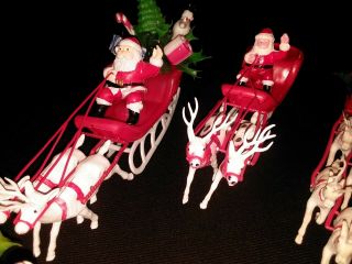 8 Plastic Vintage Christmas Santa And Sleigh With Reindeer 4