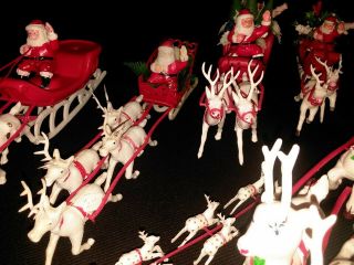 8 Plastic Vintage Christmas Santa And Sleigh With Reindeer 5