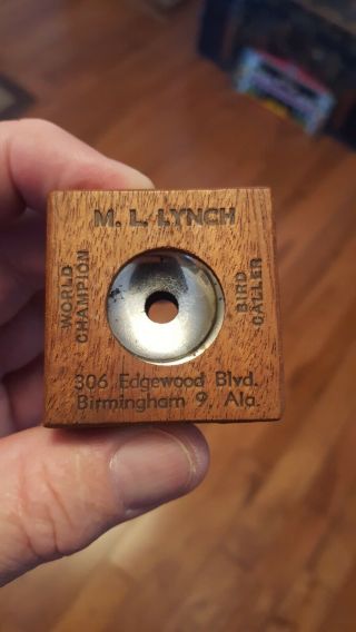 Vintage M.  L.  Lynch Wood Bird Call 306 Edgewood Blvd Birmingham Alabama Turkey