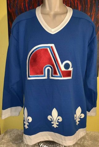 Vintage Mens Ccm Quebec Nordiques Hockey Jersey Size Large Blue Fleur De Lis Usa