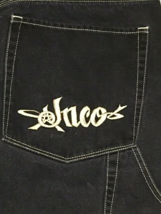 Vtg JNCO Skate Denim Jean Shorts Mens Black Embroidered Gold Crown Hip Hop 38 3