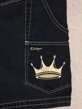 Vtg JNCO Skate Denim Jean Shorts Mens Black Embroidered Gold Crown Hip Hop 38 4