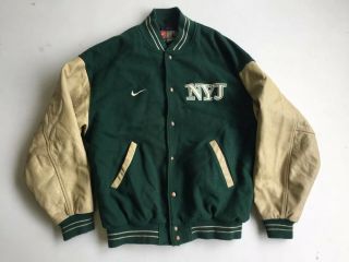 Vintage 80s 90s York Jets Throwback Jacket Nike Leather Varsity Wool