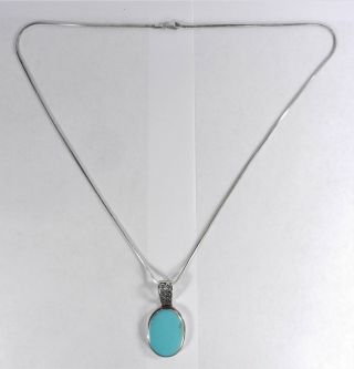 Unsigned - Sterling Silver Blue Gem Turquoise Necklace - 23 " Chain - Vintage