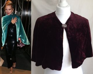 Antique Victorian Edwardian Purple Silk Velvet Cape Cloak Stole Occasion Gothic