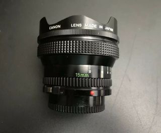Rare Canon Lens FD 15mm F/2.  8 1:2.  8 VTG Fisheye Fish - eye Lens w Case EXC, 5