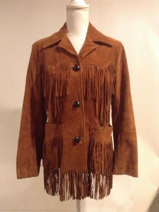 Vtg Ms.  Pioneer Leather Fringe Cowgirl Western Brown Jacket Sz 10