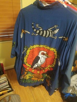 Vintage MAMBO LOUD Shirts Blue Birds Australian Button Front XL Kookaburra EUC 3