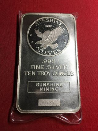 Rare Vintage 10 Oz.  999 Solid Silver Sunshine Eagle Bullion Bar Ingot G