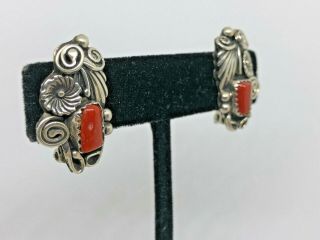 Vintage D.  F.  - NAVAJO Mediterranean Coral Sterling Silver Earrings / 7.  9g.  879 2