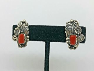 Vintage D.  F.  - NAVAJO Mediterranean Coral Sterling Silver Earrings / 7.  9g.  879 7