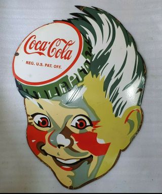 Coca Cola Sprite Boy 26 X 36 Inches Vintage Enamel Sign