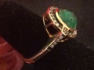 Vintage Raw Emerald & Diamonds Ring.  14k Gold Over 925 Sterling.  Smk Hallmark