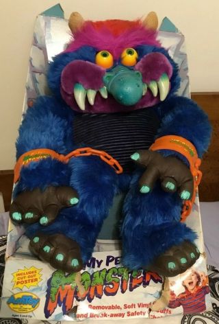 My Pet Monster Vintage Blue 1986 Amtoy Handcuffs Rare Great