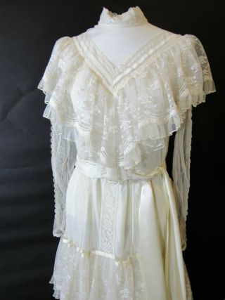 Vintage Gunne Sax Maxi Dress Ivory White Lace Ruffles Wedding S/M Bohemian sz7 3