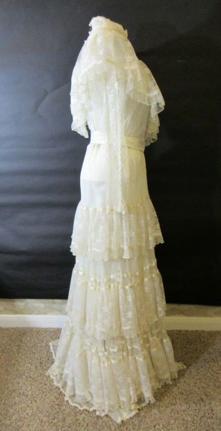 Vintage Gunne Sax Maxi Dress Ivory White Lace Ruffles Wedding S/M Bohemian sz7 4