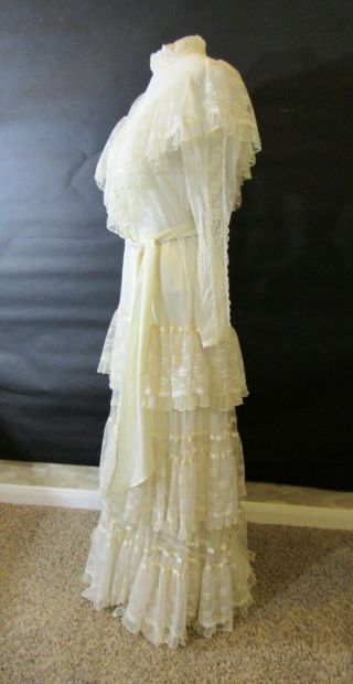 Vintage Gunne Sax Maxi Dress Ivory White Lace Ruffles Wedding S/M Bohemian sz7 5