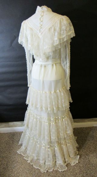 Vintage Gunne Sax Maxi Dress Ivory White Lace Ruffles Wedding S/M Bohemian sz7 6
