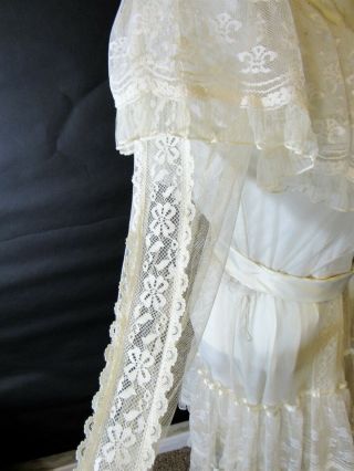 Vintage Gunne Sax Maxi Dress Ivory White Lace Ruffles Wedding S/M Bohemian sz7 8
