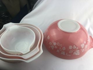 Vintage set 4 Pyrex Pink Gooseberry Nesting Cinderella Mixing Bowls 8