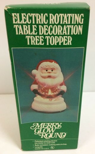Vintage Merry Glow Round Electric Rotating Santa Tree Topper Nos