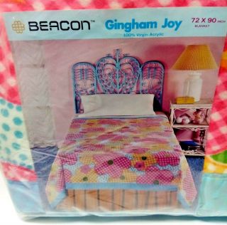 Vintage Blanket Beacon Throw Twin Full Bed Pink Blue 100 Acrylic Nylon Trim Usa