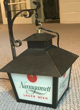 Vintage Narragansett Beer Lighted Sign 4 Sided Glass W/ Bracket