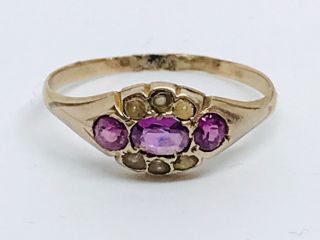 Victorian Garnet And Pearl Ring In 9ct Gold