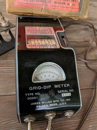 Wow Vintage James Millen Grid Dip Meter 90651nice W/ 7 Coils,  & Box