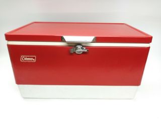 Vintage Red Coleman Cooler 1970 Ice Box Snow - Lite Low Boy 22x12x13 Good