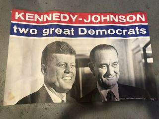 Vintage 1960 Kennedy Johnson Campaign Poster Presidential Election