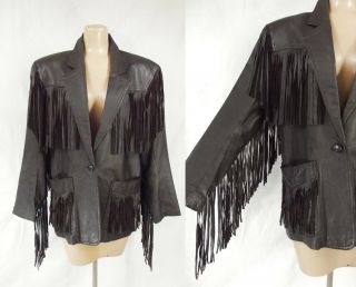 Vintage 70s Brown Leather Fringe Jacket Boho Cowgirl By Springwest Sz Small