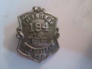 Vintage Hempstead York Fire Department Badge Obsolete