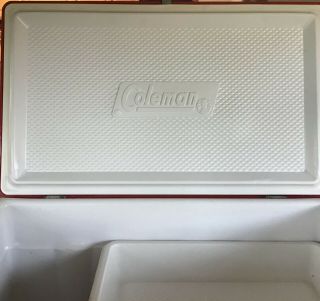 Vintage COLEMAN (USA) 1978 Red Metal Cooler Ice Box Metal Handles VG with Tray 8