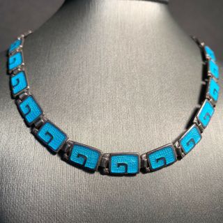 Margot De Taxco Mexican Designer Sterling Silver Enamel Choker / Necklace Nr