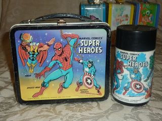 Vintage Marvel Comics Heroes Metal Lunchbox With Thermos 1980s Complete