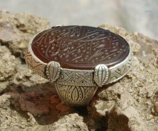 Afghan Vintage Haqeeq Antique Handmade Islamic Persian Artisan Ring 9.  5 US 6