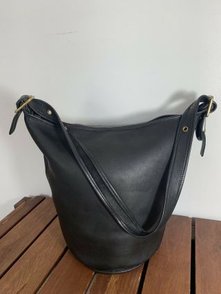 80s Coach Xl Soho Vintage Black Leather Bucket Shoulder Bag