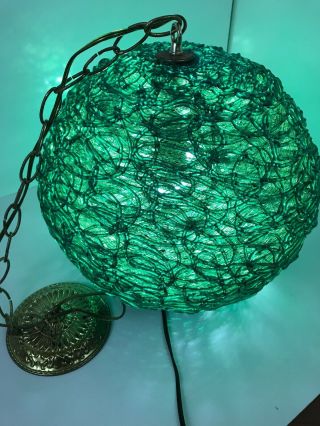 Vintage Mid Century Mod Green Spaghetti Lucite Acrylic Hanging Swag Light