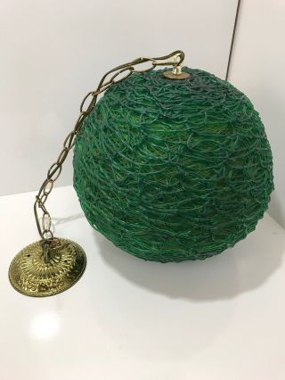 Vintage Mid Century Mod Green Spaghetti Lucite Acrylic Hanging Swag Light 2