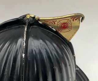 Vintage Old CAIRNS 1930 ' s 40s Black FIRE DEPARTMENT Metal Helmet - NR 2